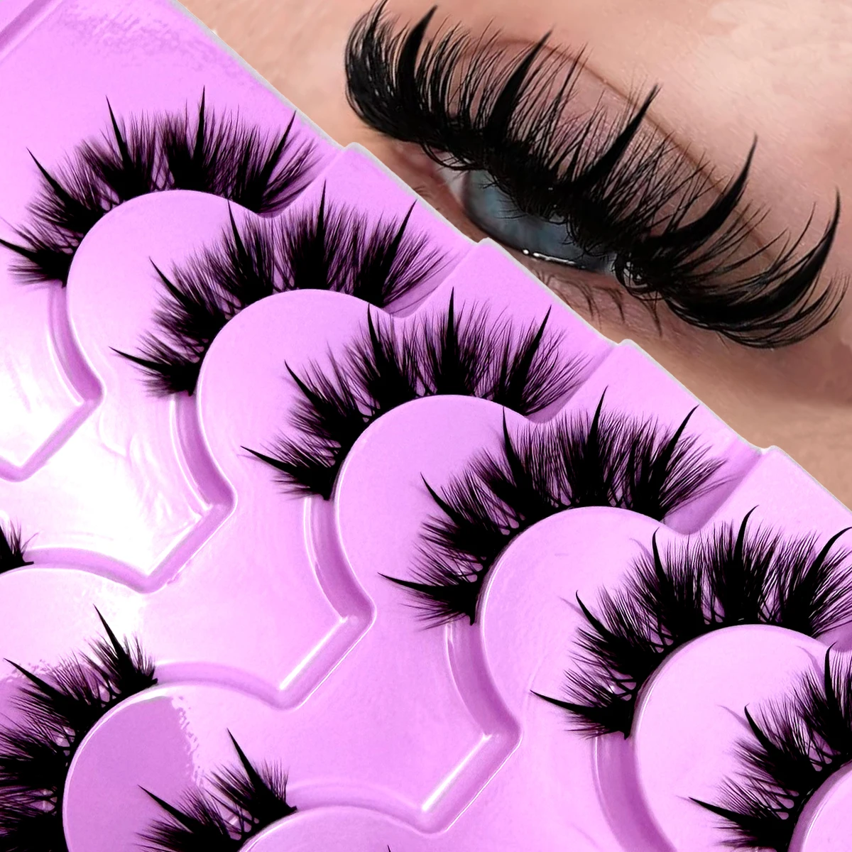 Neue 7 Paar Manga-Wimpern, natürliche Faux-Mink-Wimpern, spitz zulaufend, dicht, natürlich, volle Streifenwimpern, neue Make-up-Wimpern, flauschige Mink-Wimpern – Detail 9