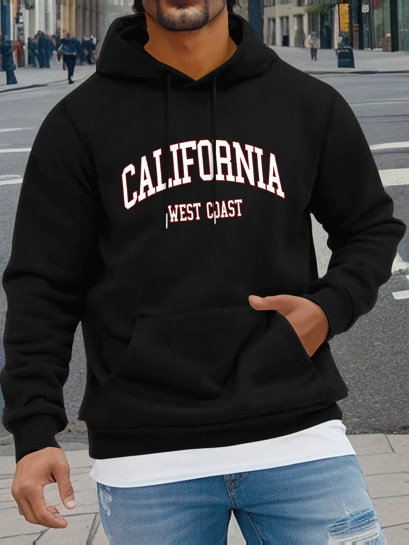 

Мужская толстовка с капюшоном California West Coast, шнурок, карман-кенгуру, длинный рукав