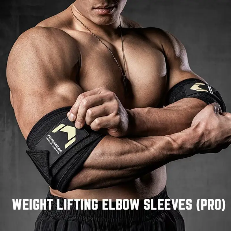 1 Pair Weight Lifting Elbow Wraps Adjustable Compression Fitness Elbow Sleeves for Bench Press Powerlifting Gym Training