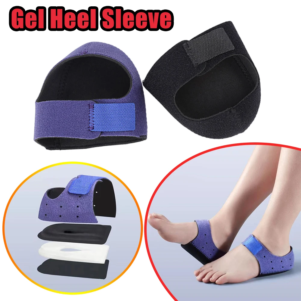 

Silicone Gel Heel Sleeve Protector With Adjustable Hook and Loop Shock Absorbing Cushion Pad For Achilles Tendon Support Brace