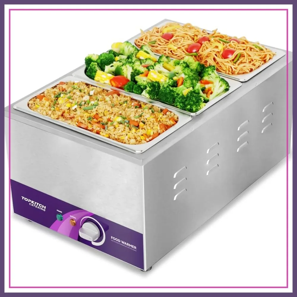 

3-Pan 18L Commercial Food Warmer with Non-Leakage Water Tank & 1/3 Size GN Pans, Countertop Soup Station for Buffet, Parties
