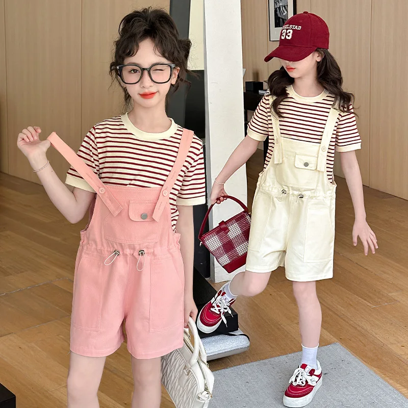 Girls Trousers Overalls 2024 Summer New Fashion Children Western Style Women Summer Clothes Simple Casual Bottoms Children