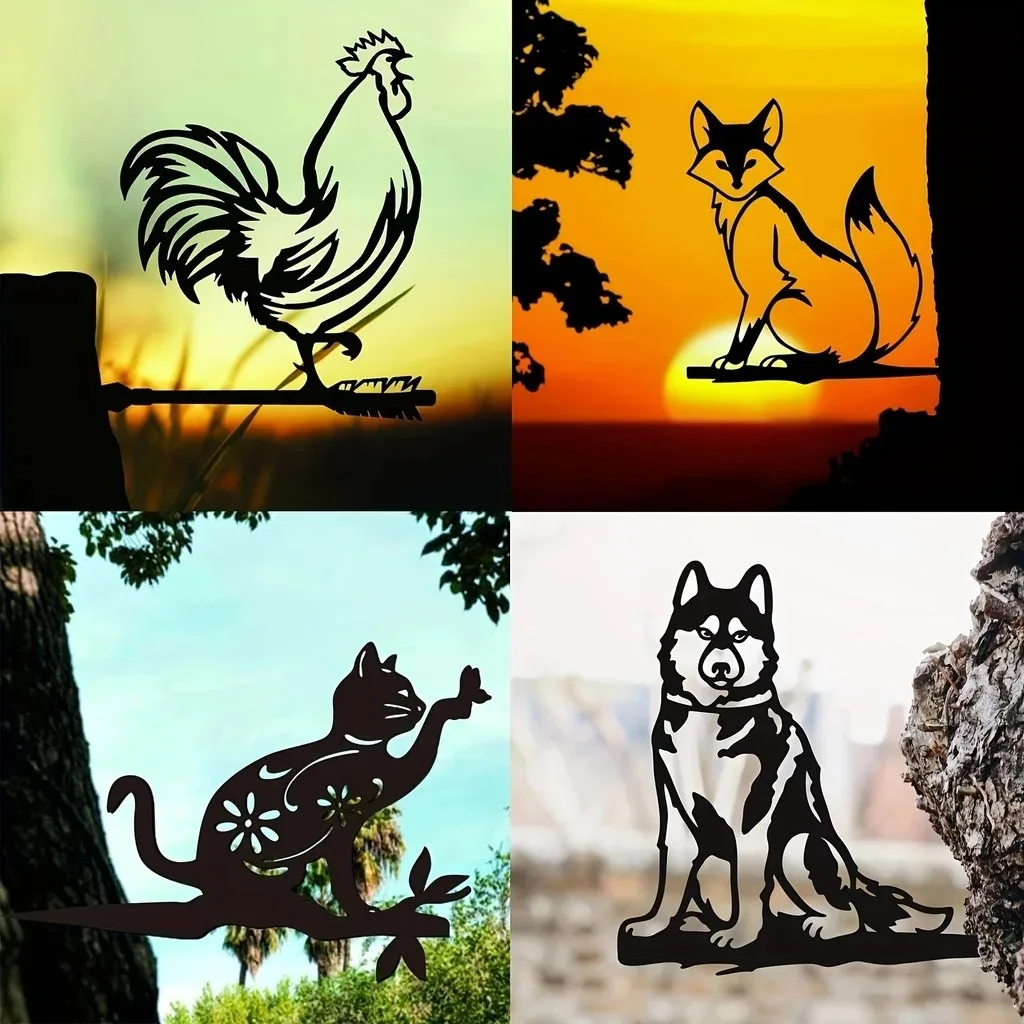 Yard Fox/Dog/Cat/Rabbit/Bird Animal Metal Art - Outdoor & Garden Silhouettes - Rustic Decor - Yard Metal Ornaments  Garden Signs