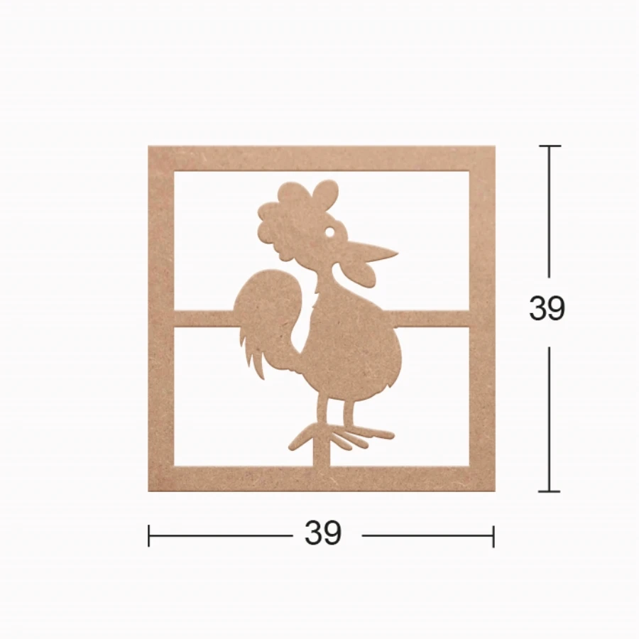 DS23 Decorative Wall Decoration Rooster, Unpainted Raw Wood Mdf Trim