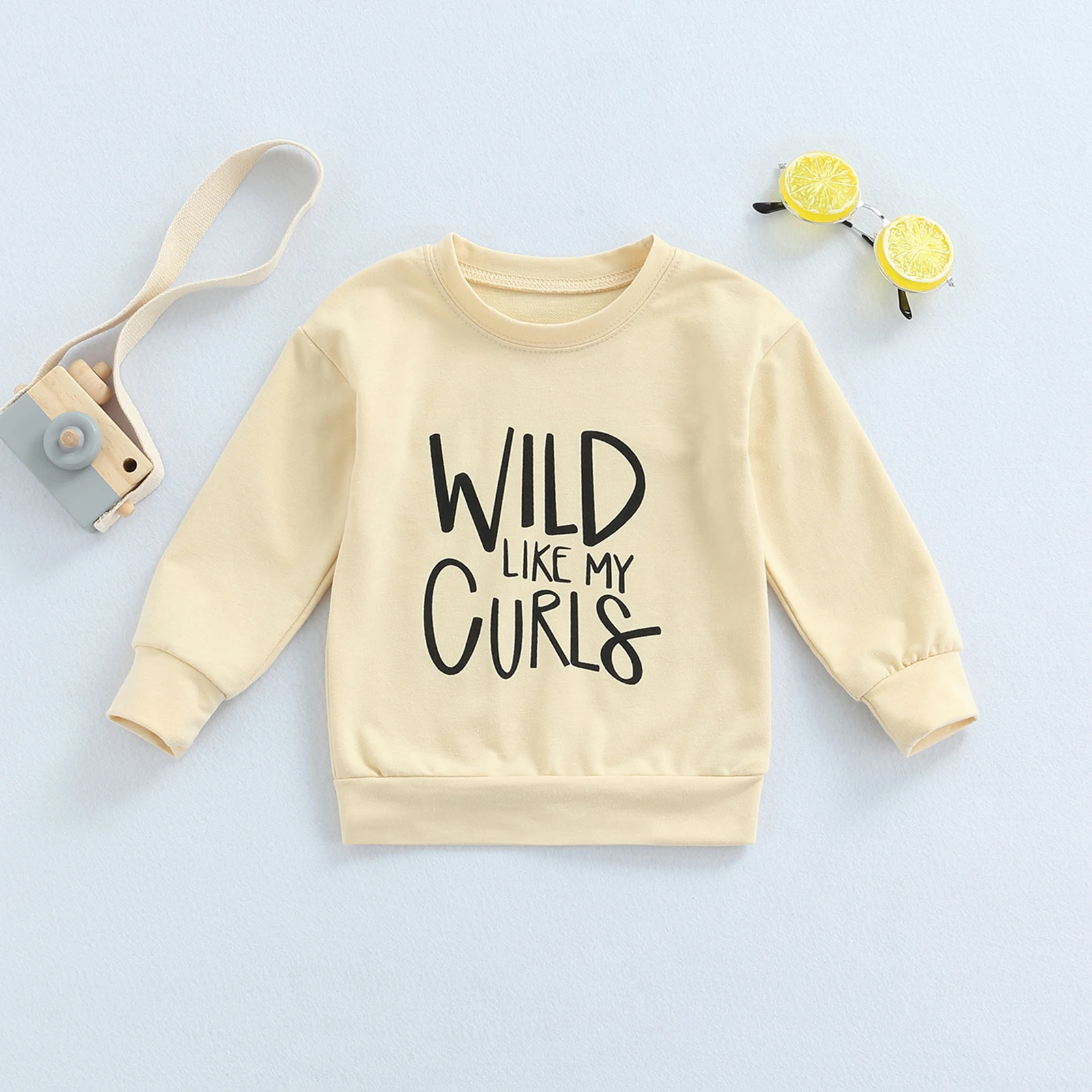 Kids WLID LIKE MY CURLS Letter Print Baby Sweatshirt Top Classic Crew Neck Spring Outfit Casual Long Sleeve Sweatshirt 1-6T