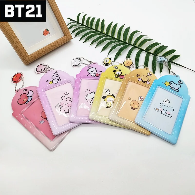 Kawaii Bt21 Popular Anime Cooky PVC Idol Card Holder Credit Id Bank Card Photocard Student Bus Card Meal Card Holder Key Chain