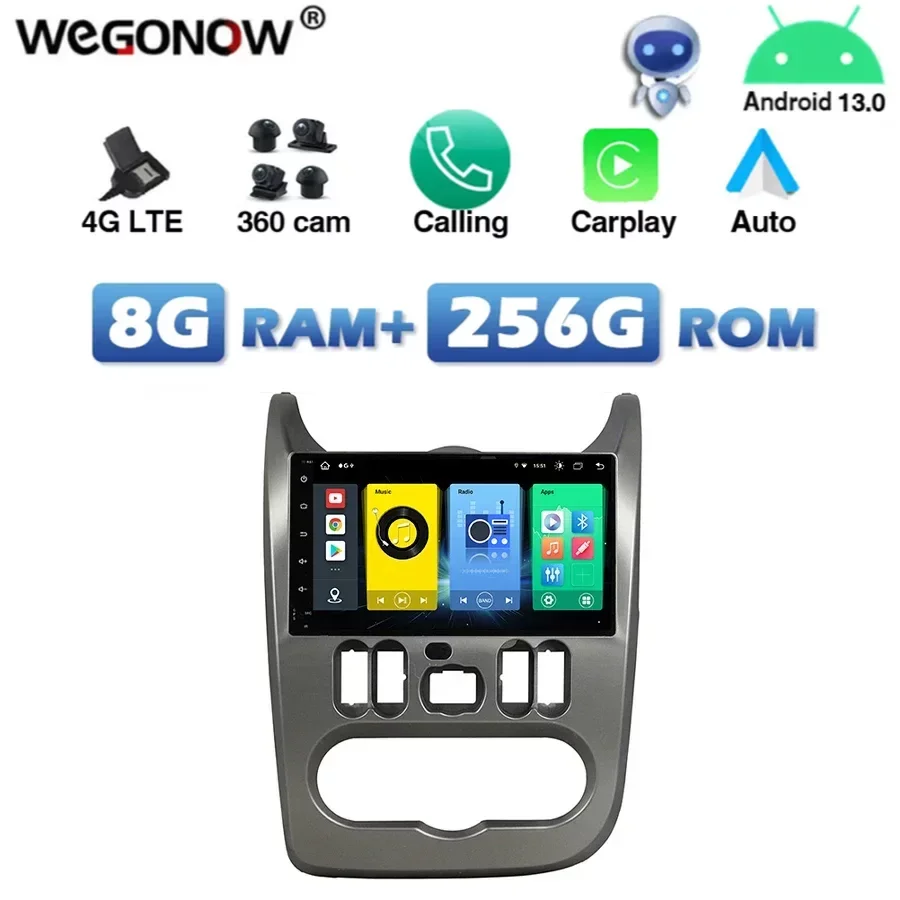 4G SIM Wireless Carpaly Auto Android 13.0 8G+256G Car DVD Player GPS RDS Radio Wifi Bluetooth For Renault Logan Sandero Duster