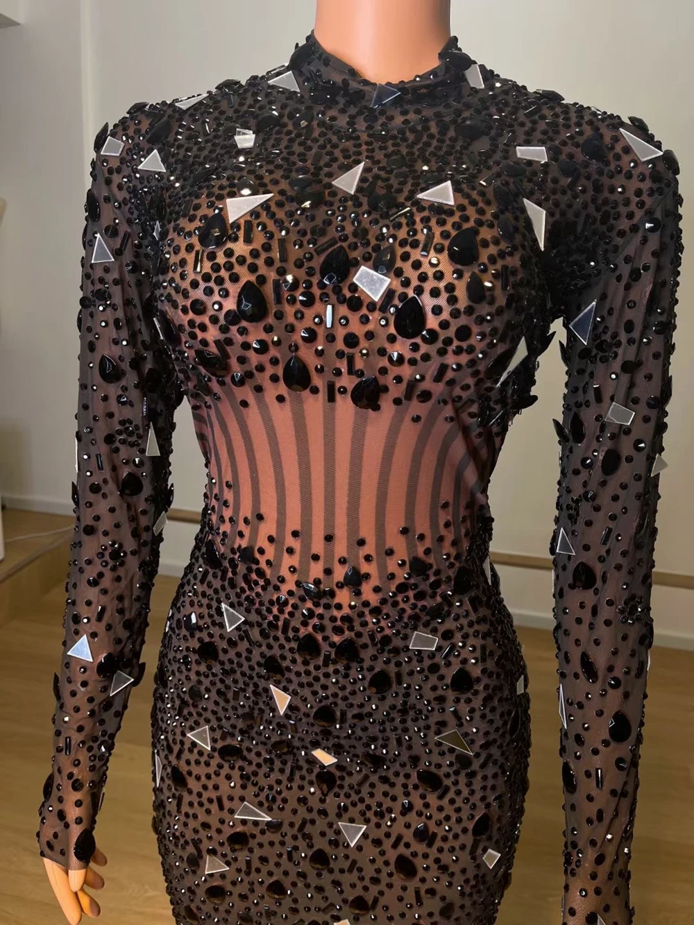 Robe Courte Transparente en Maille pour Femme, Tenue de Soirée, Bal, Anniversaire, Chanteur, Scène, Spectacle