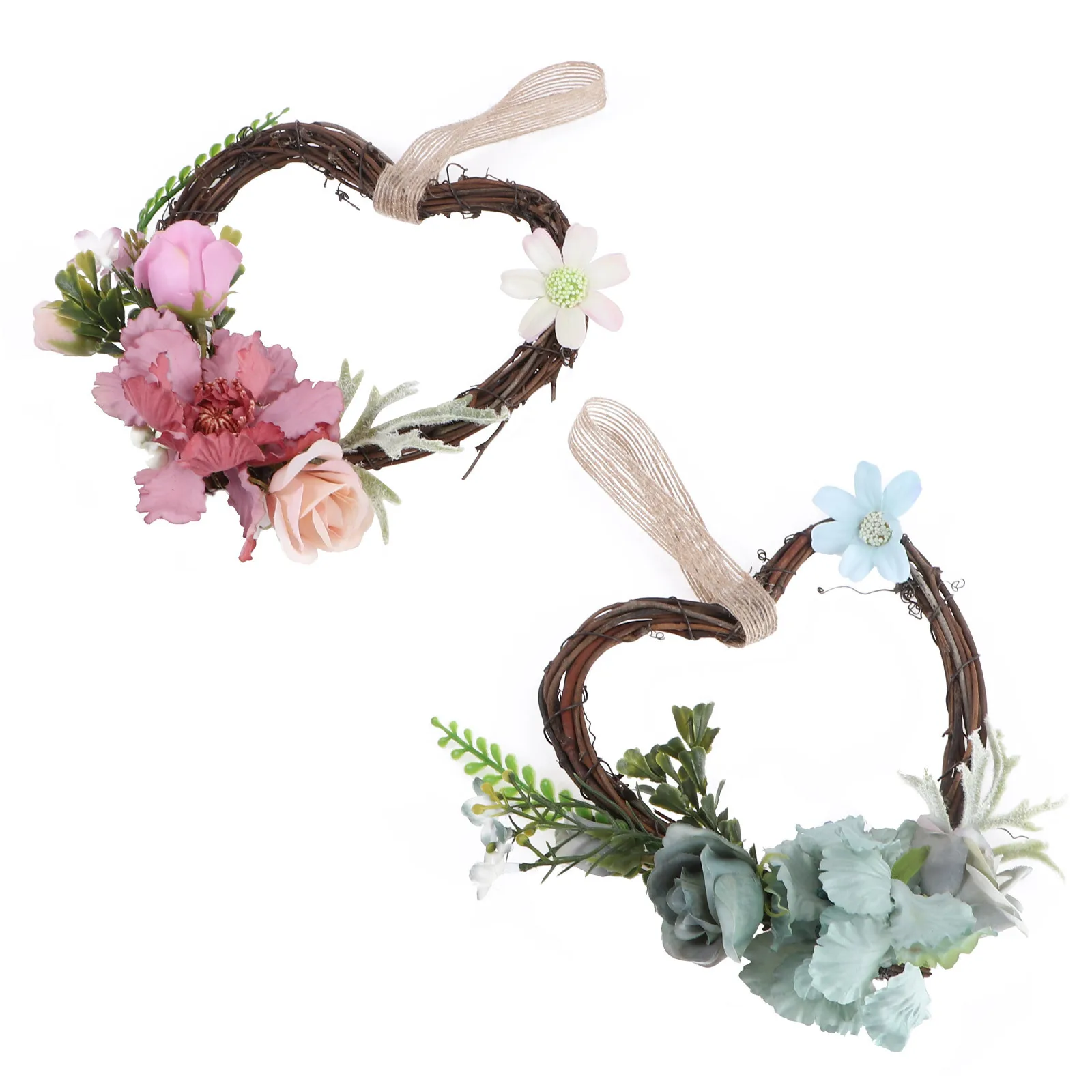 2 قطعة على شكل قلب جارلاند زهرة اصطناعية إكليل الروطان محاكاة الأزهار جدار معلق ديكور الباب لخلفية سيارة الزفاف