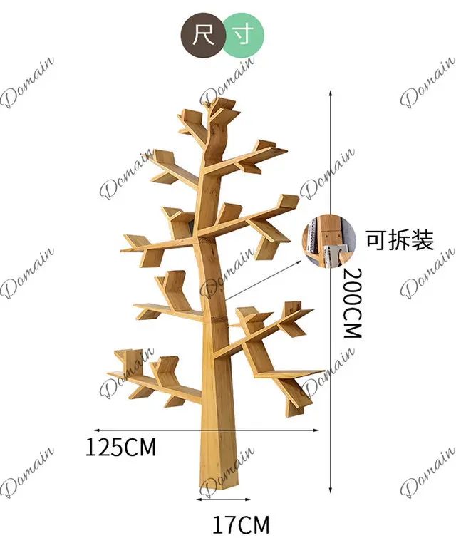 Solid Wood Tree Bookshelf Multi-Layer Kids Storage Display Rack Floor Creative Natural Decor Stand