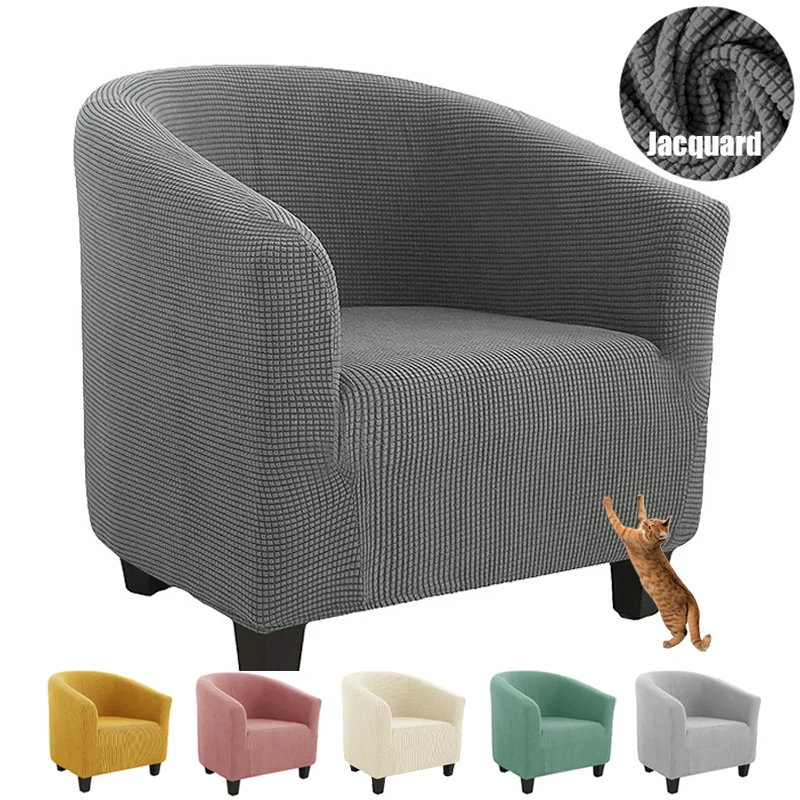 

Jacquard Stretch Club Sofa Cover Single Armchair Slipcover Plain Home Arc-shaped Chair Covers for Living Room Pet Kid Couch Case