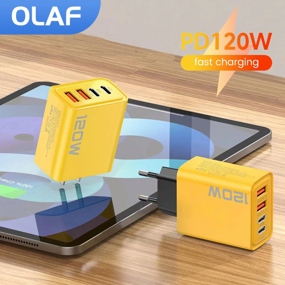 Olaf-cargador USB tipo C de 120W, adaptador de corriente de carga rápida 3,0, PD, para Iphone, Huawei y Xiaomi