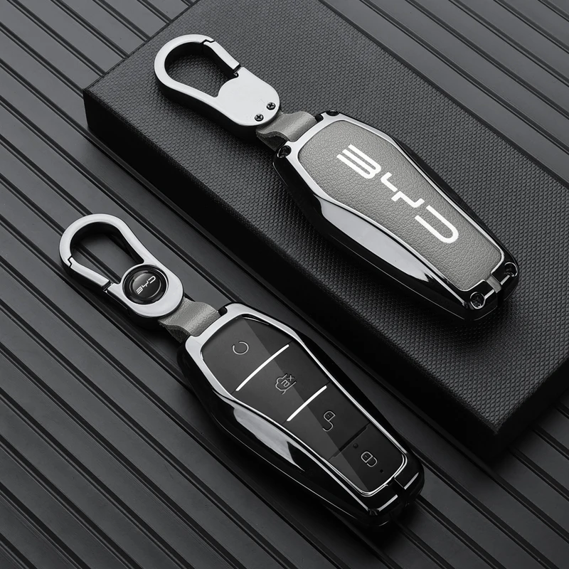 Key Case Cover for BYD Song Plus Atto 3 Han EV Tang DM Qin Seal Dolphin Leather Metal Remote Fob Holder Keychain Car Accessories