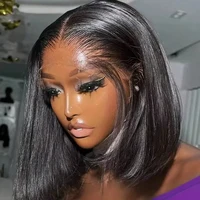 Peluca Bob Corta de 10 Pulgadas con 200% de Densidad, Peluca de Cabello Humano Liso Extremo, Pelucas con Encaje Frontal HD Transparente 13x4 4x4, Liso Sedoso