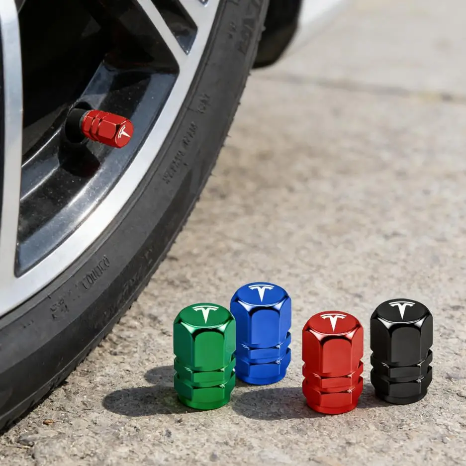 4pcs Metal Car Wheel Tire Valve Stem Caps Cover For Tesla Model 3 Y S X Cybertruck Juguete Sticker Coil SpaceX Auto Accessories