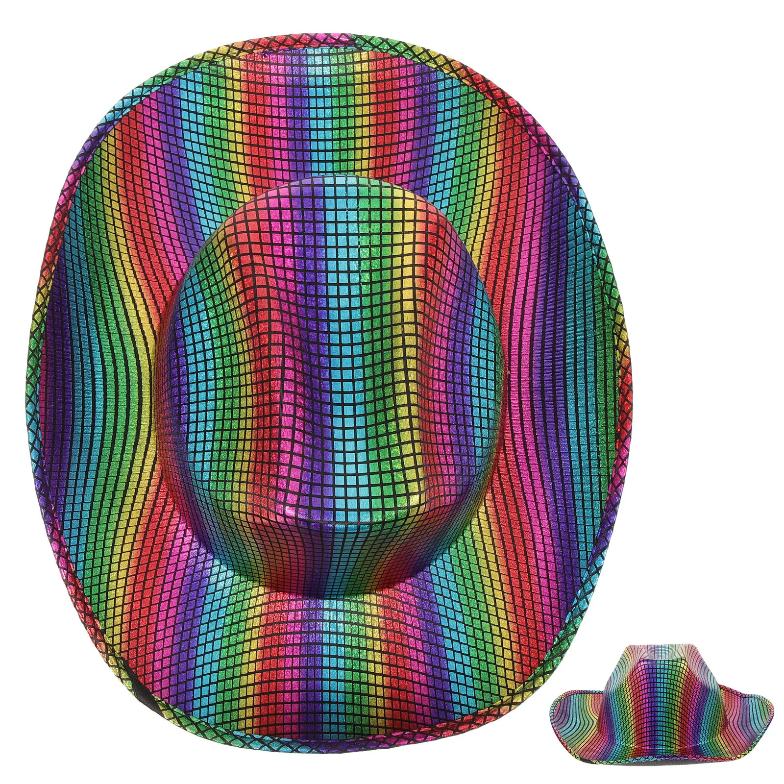 

Rainbow Cowgirl Colorful Disco Party Hat Breathable Comfortable Adjustable For Halloween Stage Performance Men Women Sparkly