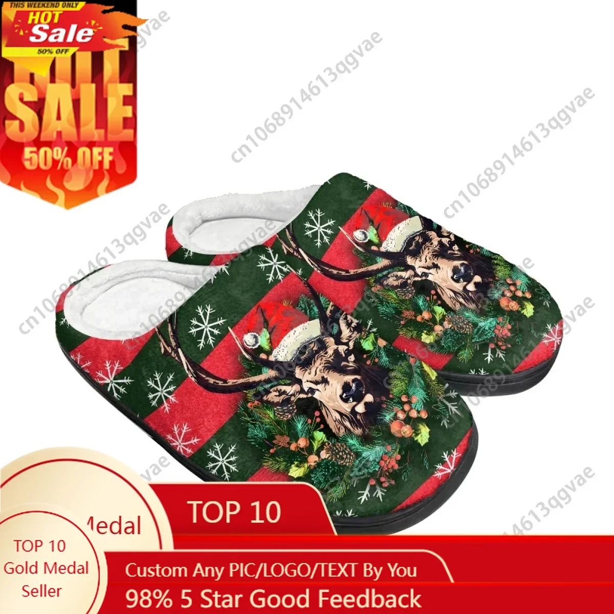 

2025 New Arrival Deer Wreath Polar Bear Christmas Cat Home Cotton Slippers Mens Womens Teenager Plush Keep Warm Custom Slipper