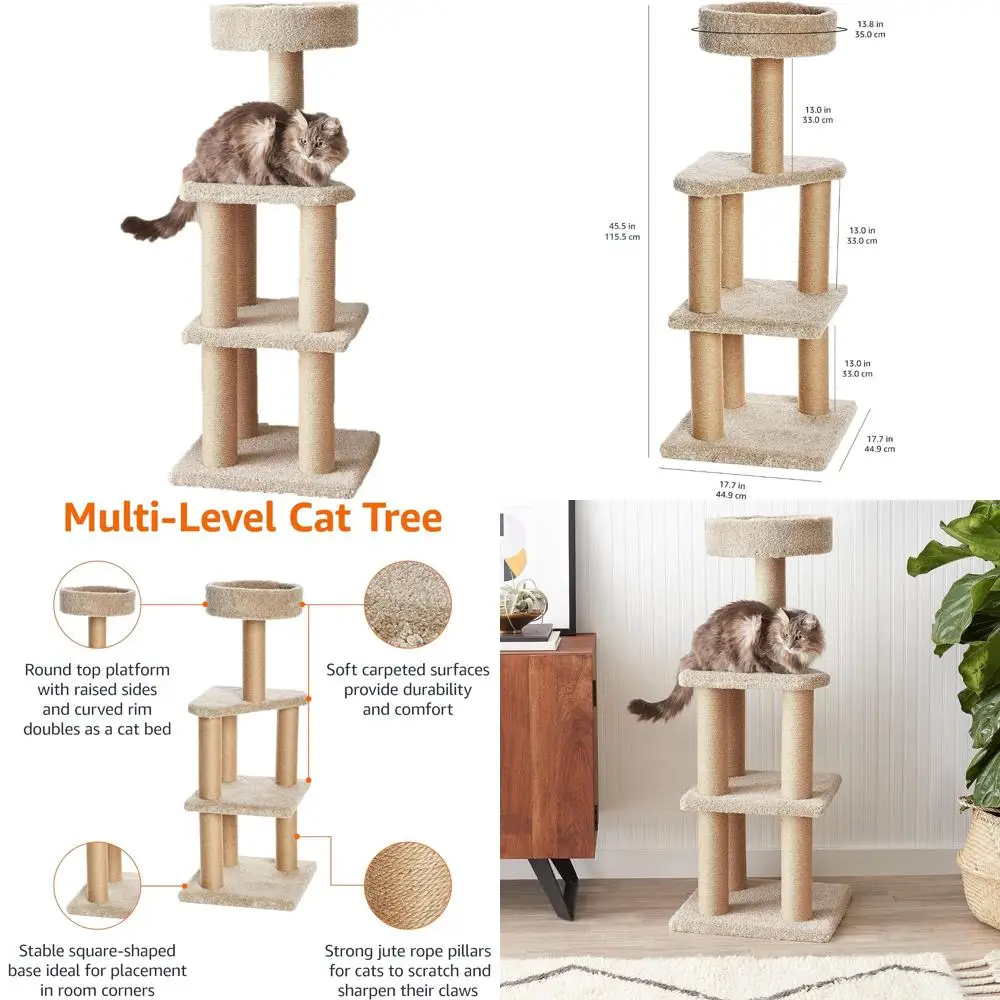 

Amazon Indoor Cat Tree for Multi-Level Play and Scratching, Large Beige, 45.9 Inches Tall