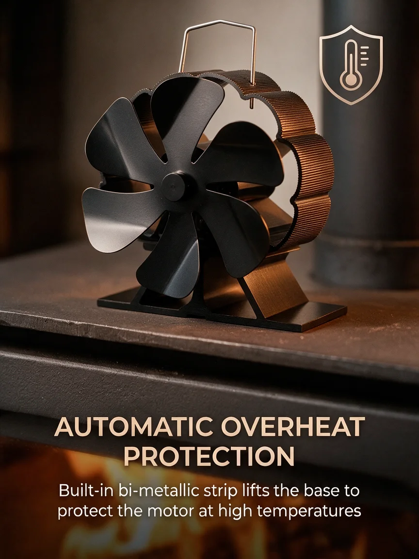 6 Blades Stove Fan Heat Powered Fireplace Fan Heat Distribution Wood Burning Stove Fan Silent Stove Fan for Wood Log Burner