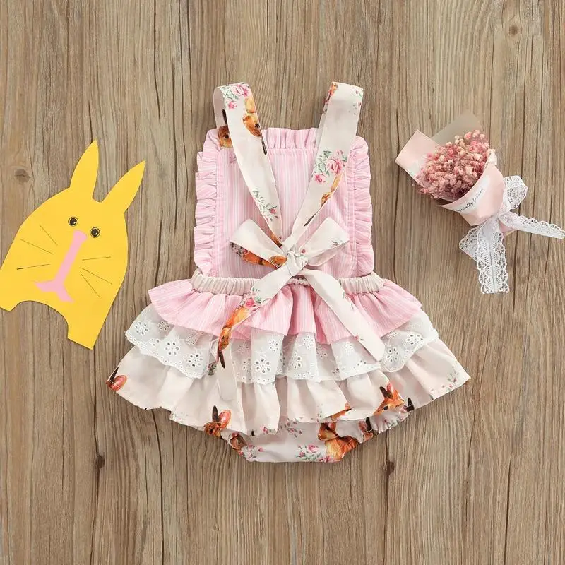 2025 Children's Easter New Bunny Printed Jumpsuit, Newborn Lace Crawling Suit, Princess Outfit