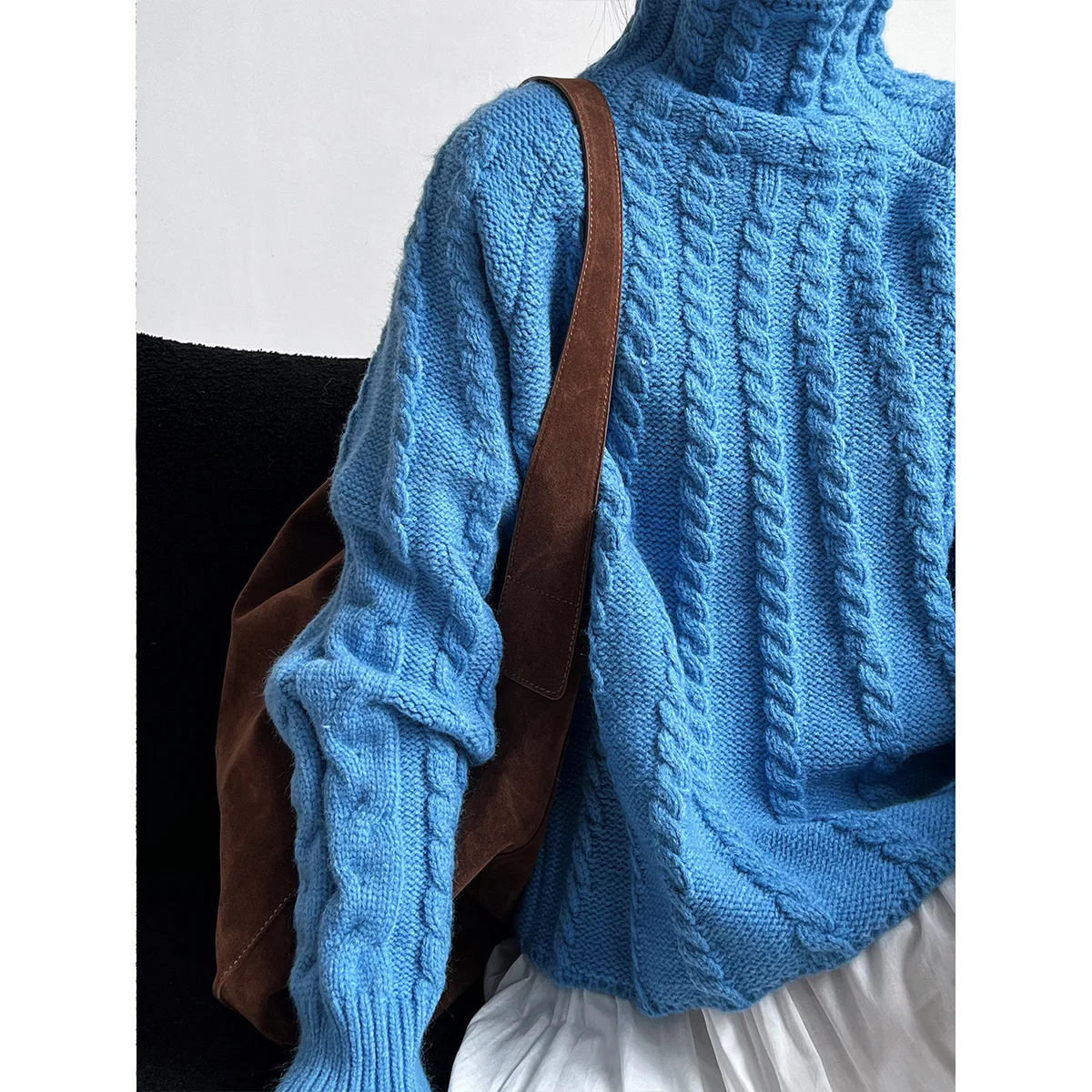 Korean Style Fried Dough Twists Knitwear Women's Autumn And Winter New Thickened High Neck Loose Pullover Top