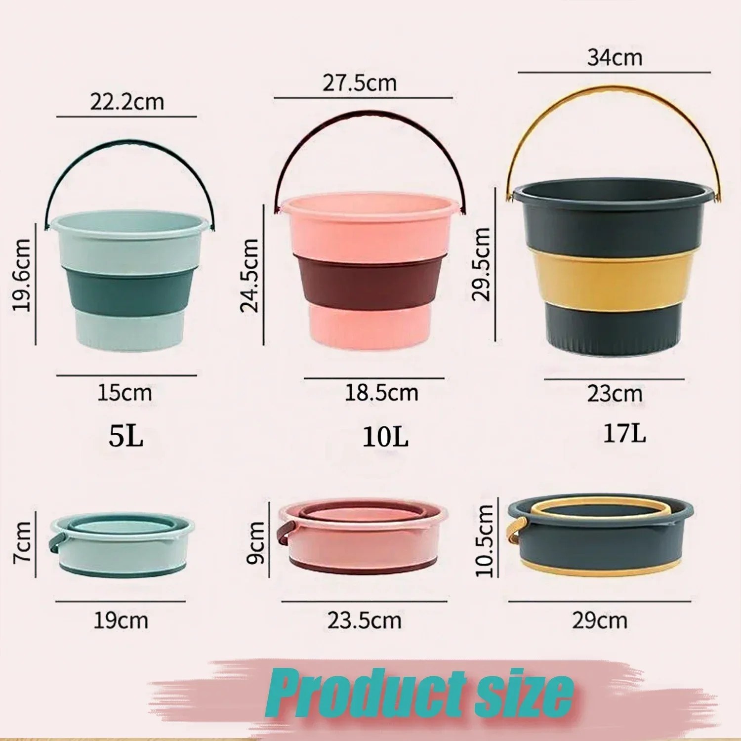 Collapsible Plastic Bucket,Foldable Round Tub,Portable Fishing Water Pail, Outdoor Waterpot for Garden Camping Car Mop Cleaning