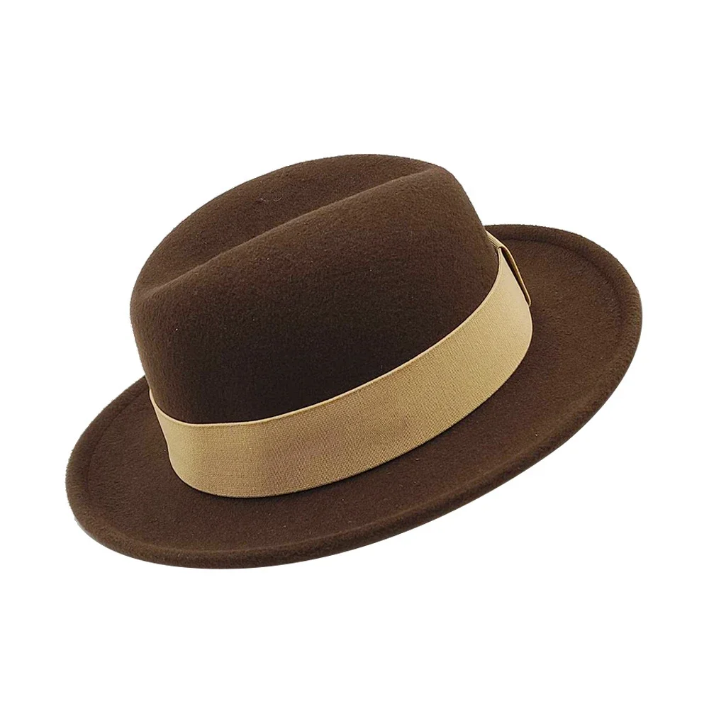 2023 na co dzień moda klasyczna jesień z krótkim rondem filcowy kapelusz Fedora mężczyzn jednolity kolor Panama Top w stylu Vintage kapelusz zimowy