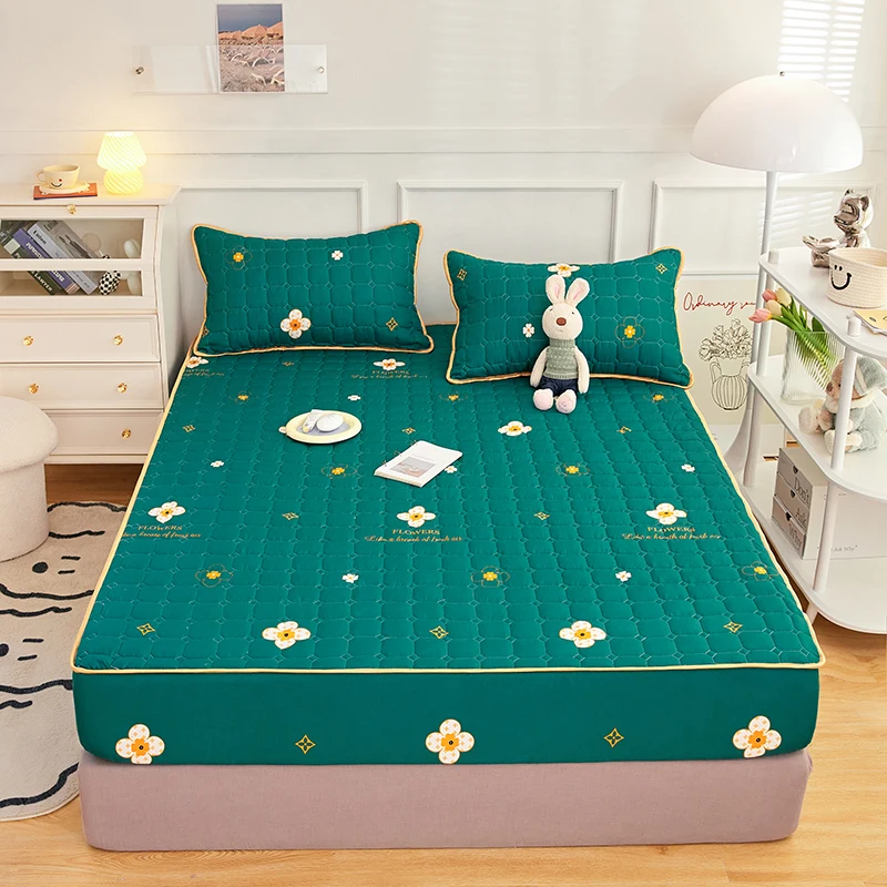 

Soft Luxury Large Quilted Mattress Cover Fully Thicken Jacquard Fabric Cartoon Printed Mattress Protector Pad for Bed home decor