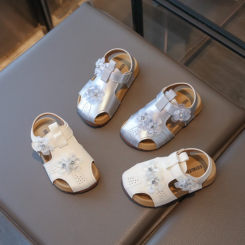 Mumoresip Children Summer Flower Sandals Hollow-out Outdoor Girl Princess School Shoes Thick Bottom Anti-kick Kids Beach Sandals