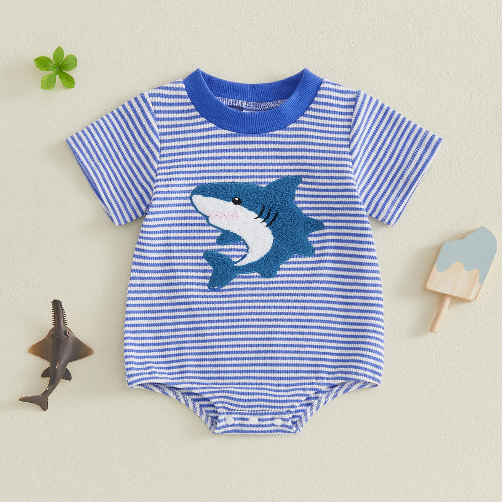 Striped Embroidered Baby Romper 1