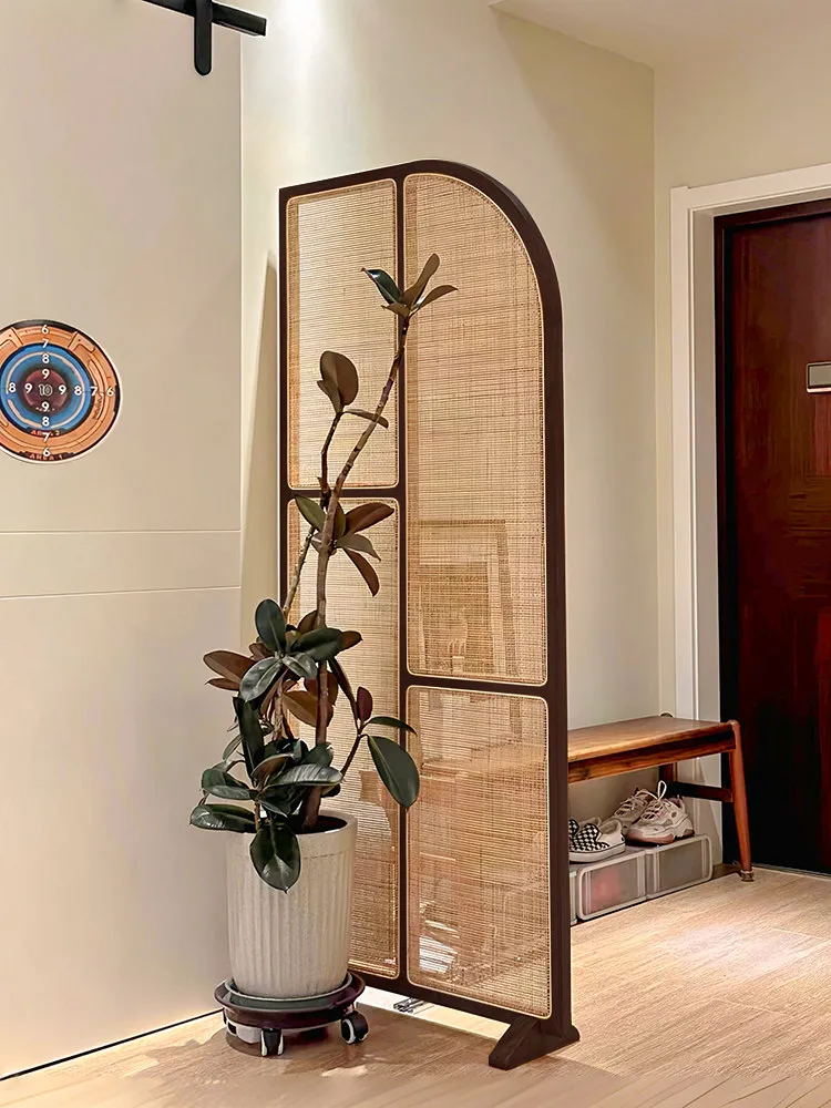 Chinese style front door entrance partition screen living room entry soft cover retro bedroom removable rattan cabinet