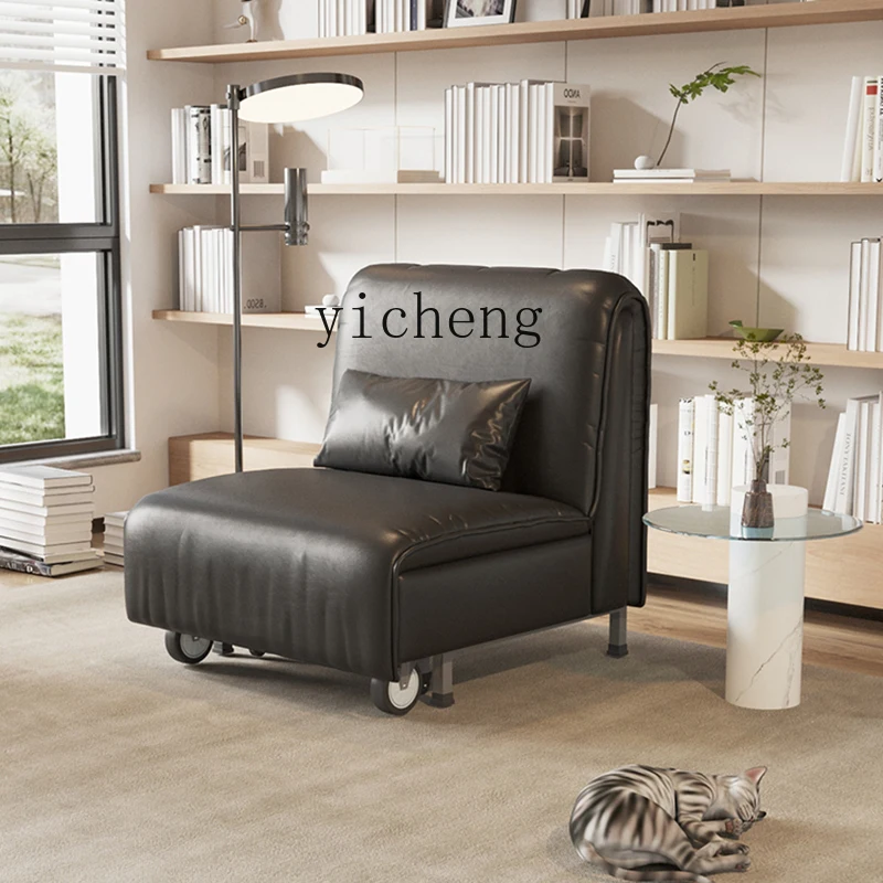 LYY  high-grade leather sofa bed single dual-purpose foldable small apartment retractable bed anti-cat scratching