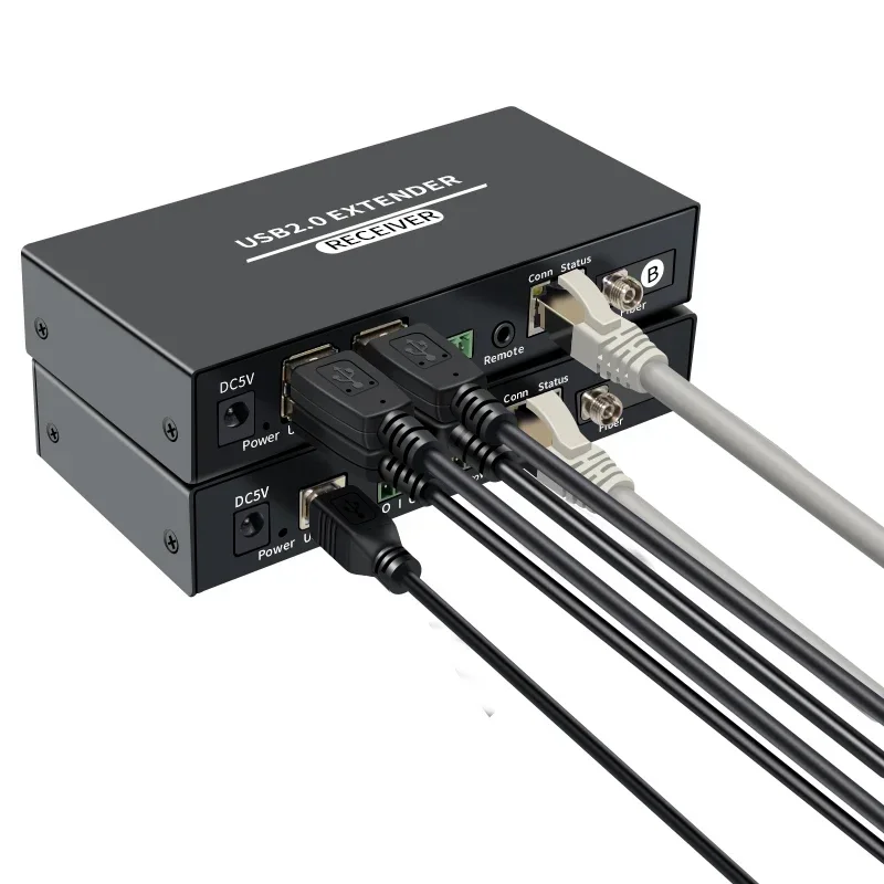 20KM USB 2.0 Fiber Extender Over FC Fiber Optical Cable 4 Port USB2.0 HUB Extender Rj45 CAT6 100M Support Webcam Camera U Disk