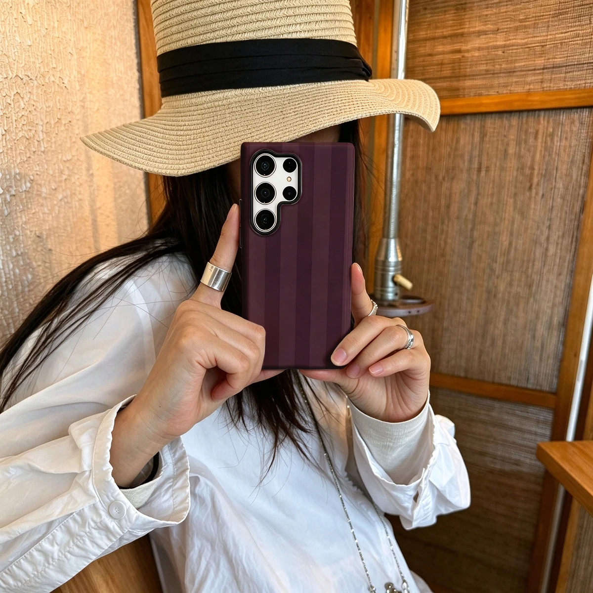 Burgundy Tonal Stripes Hard Shock-Absorption Phone Case For Samsung Galaxy S26 S25 Ultra S24 S23 Plus 2-in-1 Protective Cover