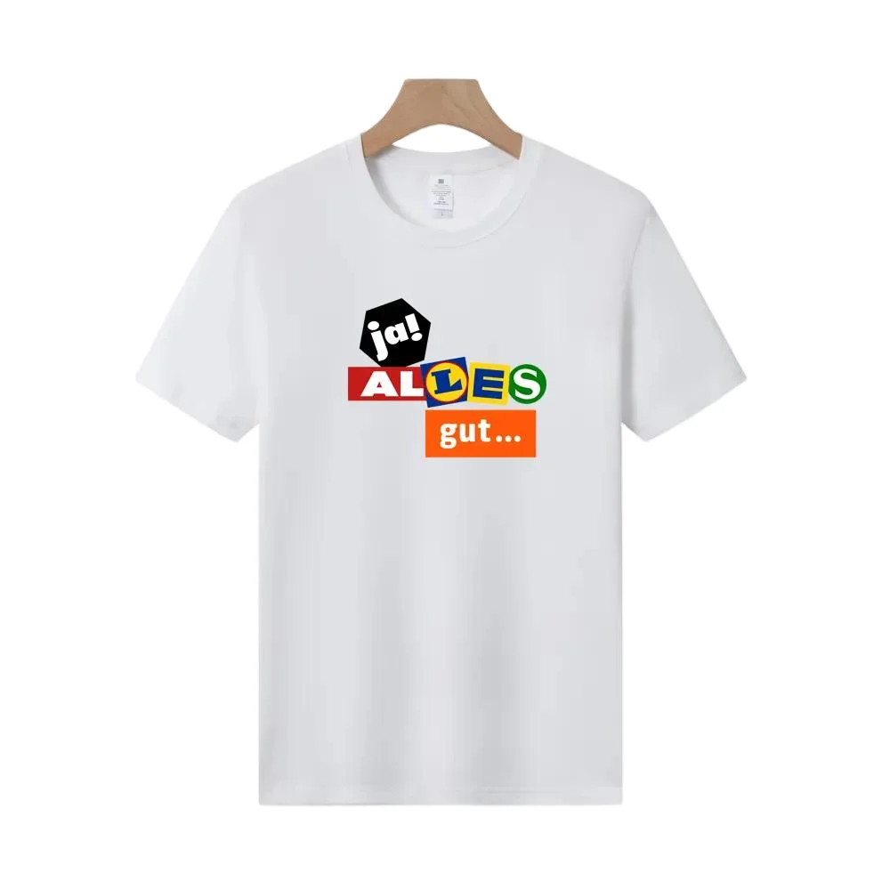 German Slang Couple Matching Pure Cotton Short Sleeve T-Shirt Men's Women's Summer Slim Fit Breathable Casual round Neck Top