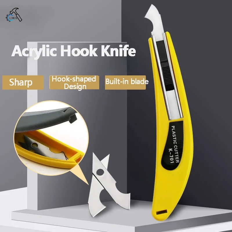 Multi-Purpose Hook Knife Acrylic PVC CD Cutting Tool Acrylic Board Plastic Plexiglass Hook Knife With 2 Spare Hook Knife Blades