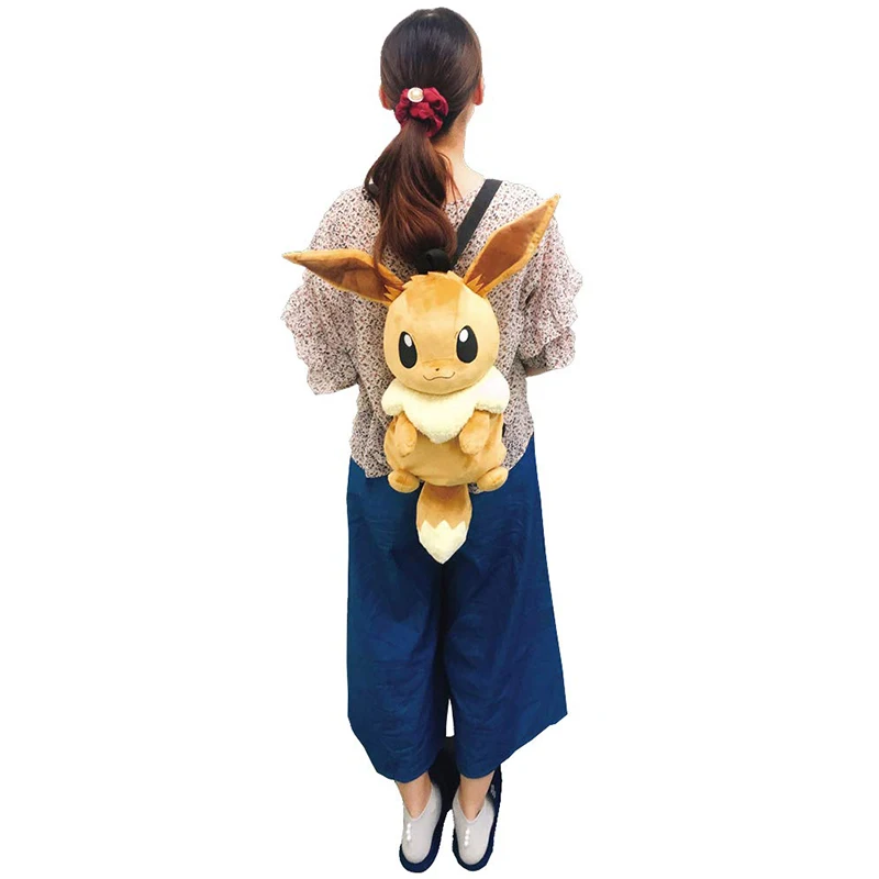 กระเป๋าเป้สะพายหลังลายโปเกมอนน่ารักพร้อมตุ๊กตายัดนุ่น eevee mew Snorlax mimikyu Pikachu กระเป๋านักเรียนนุ่มตุ๊กตาของขวัญสำหรับเด็ก