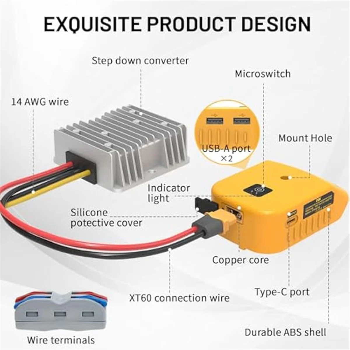 20V to 12V Converter for DeWalt 20V Power Wheels Battery Adapter&Charger Adapter,DC12V 20A 240W Buck Converter Regulator