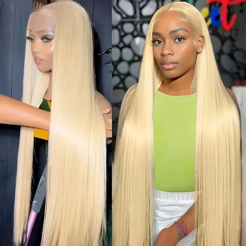 

100% Human Hair Wig Honey Blonde 613 Straight 200% Density 40 46 Inch Brazilian Wig 13x6 HD Transparent Lace Front Wig Remy Hair
