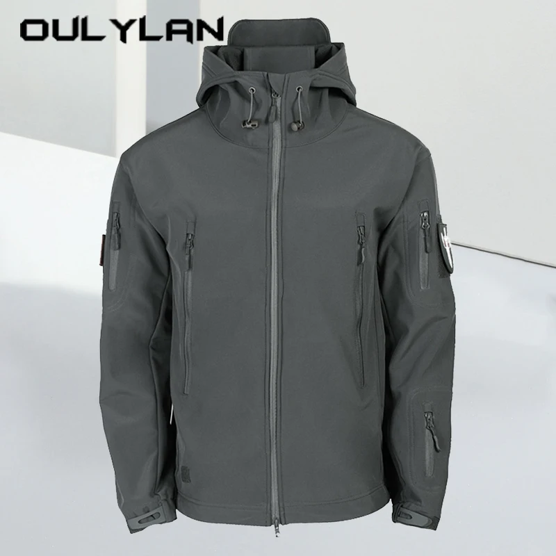 

Oulylan Men Outdoor Hiking Warm Jacket Waterproof Hooded Windbreaker Oversize Solid Color Coat Sports Casual Zipper Outwear