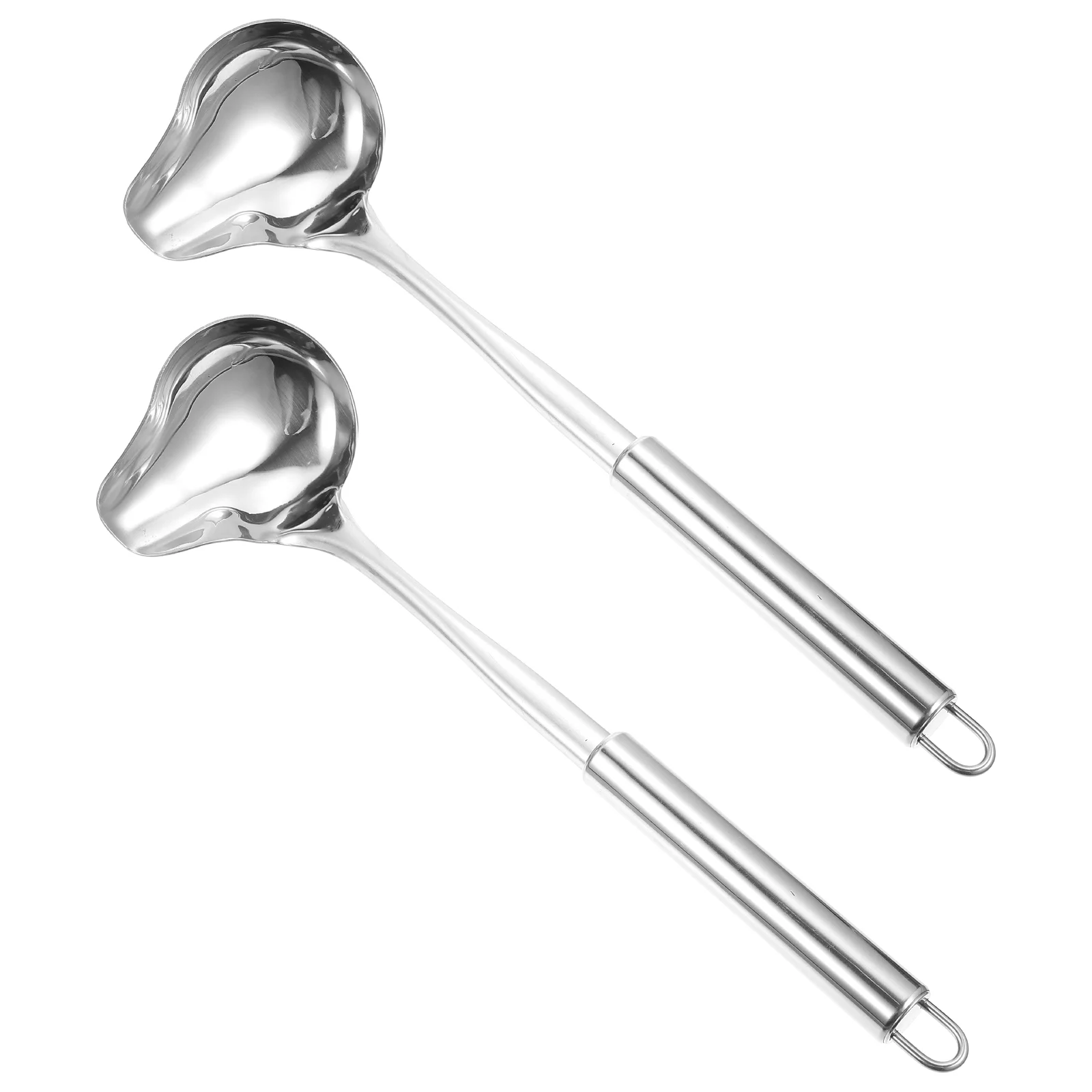 

2 Pcs Handle Spoon Stainless Steel Sauce Cutlery Soup Ladle Automatic Dinnerware Silver Tableware