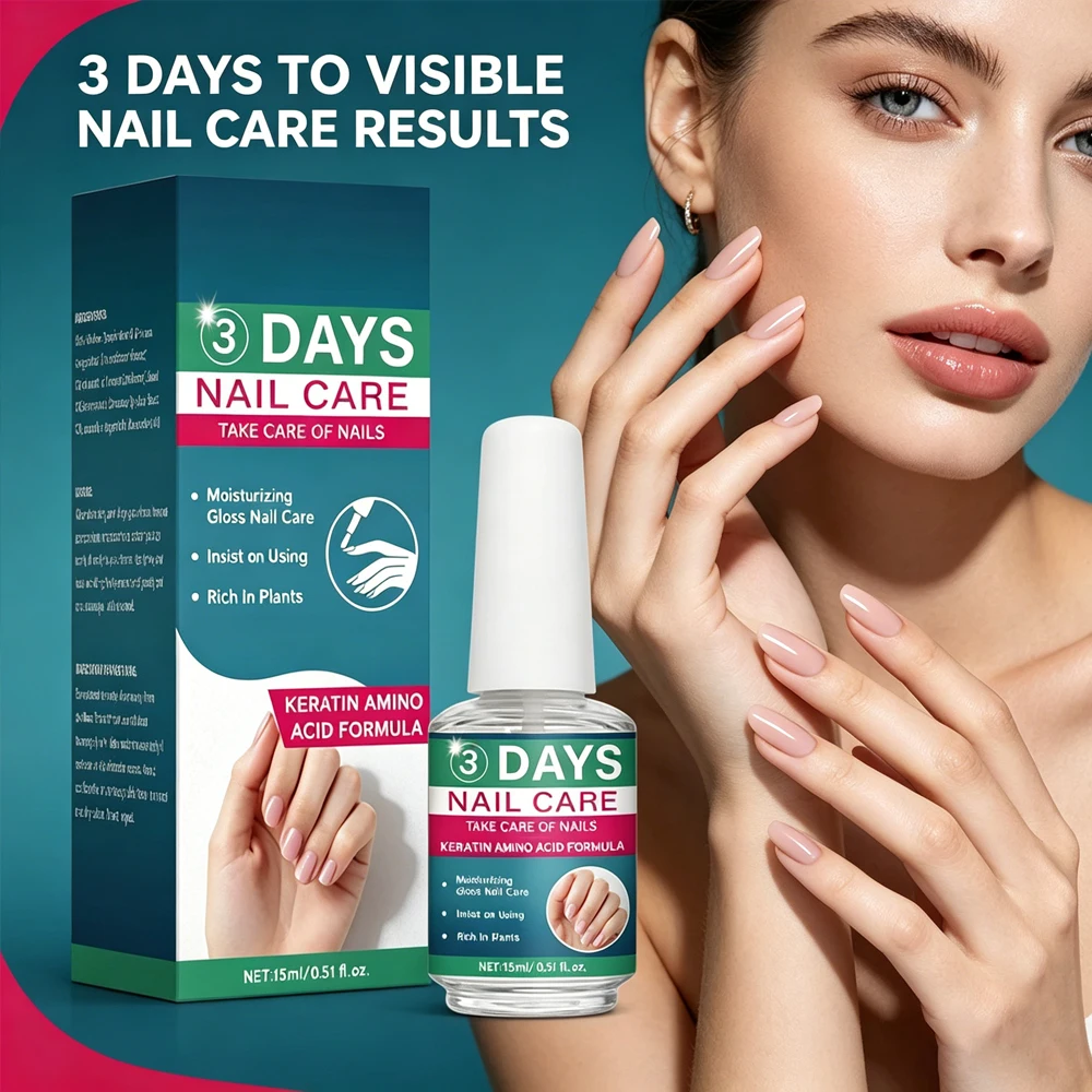 3 Days Nail Care Oil Keratin Amino Acid Formula Fast Dry 90s Salon Shine No Chip Deep Moisture Nail Strengthener,15ml