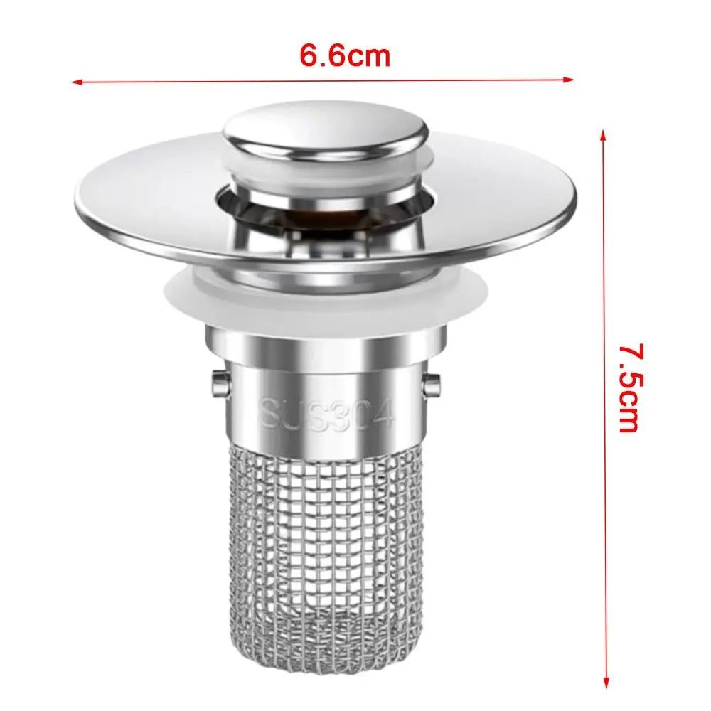 Stainless Steel Bathroom Sink Drain Strainer Removable Basket Odor Proof Pop-Up Filter Bouncing Core Universal Fit Sink Strainer