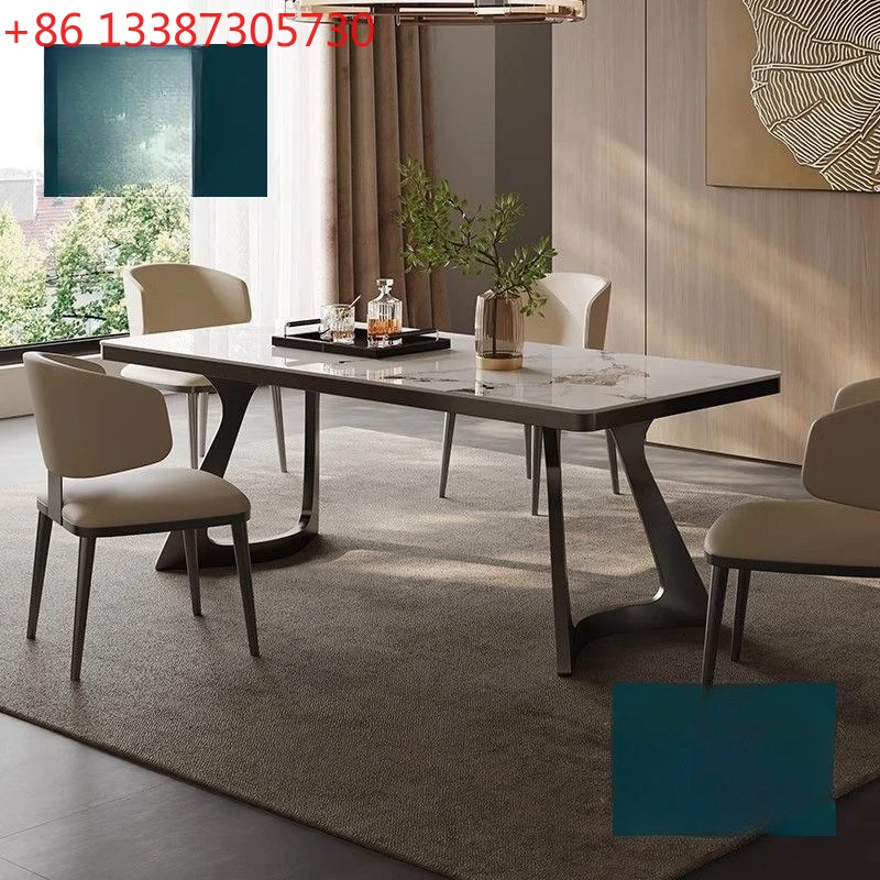 

Обеденный стол из нержавеющей стали для дома, для небольшой квартиры, современный, простой, прямоугольный, с легкой роскошной столешницей из камня.