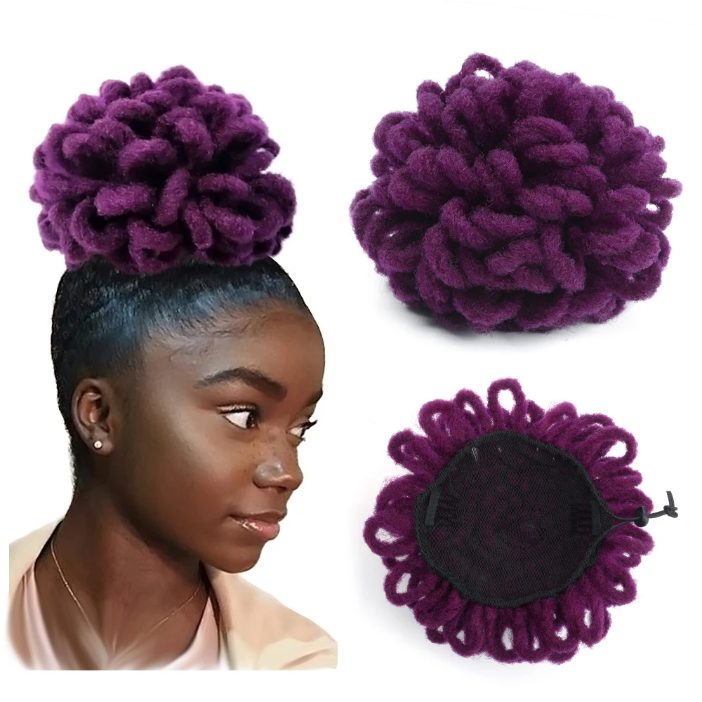 

Synthetic Nu Locs Drawstring Ponytail Short Afro Curl Chignon Buns Hair Puff Faux Locs Dreadlocks Ponytail For Black Women