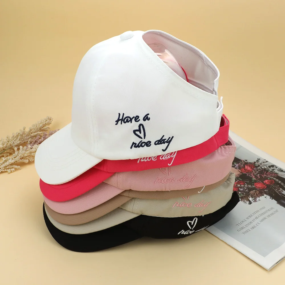 2024 New Summer Children Baseball Cap Suit 3-6Years Letter Embroidery Tie High Ponytail Empty Tail Cap Girls Kids Sun Hats Gifts