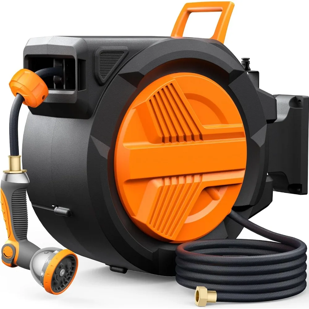 

Retractable Garden Hose Reel 1/2” x 100ft, Auto Rewind Hose Reels for Outside, Heavy-Duty Wall-Mounted Outdoor Hose, 10-Mode Noz