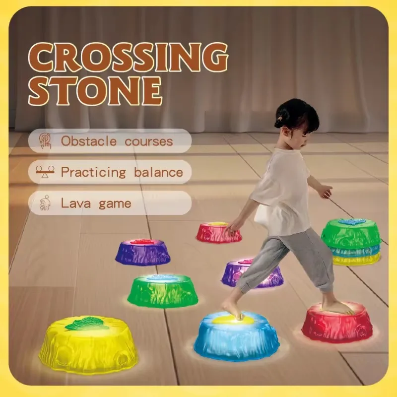 6/8Pcs Luminous Stepping Stones Balance Training Sensory Toys for Kids Rainbow Bridge Stone Tactile Balance Board Outdoor Sport