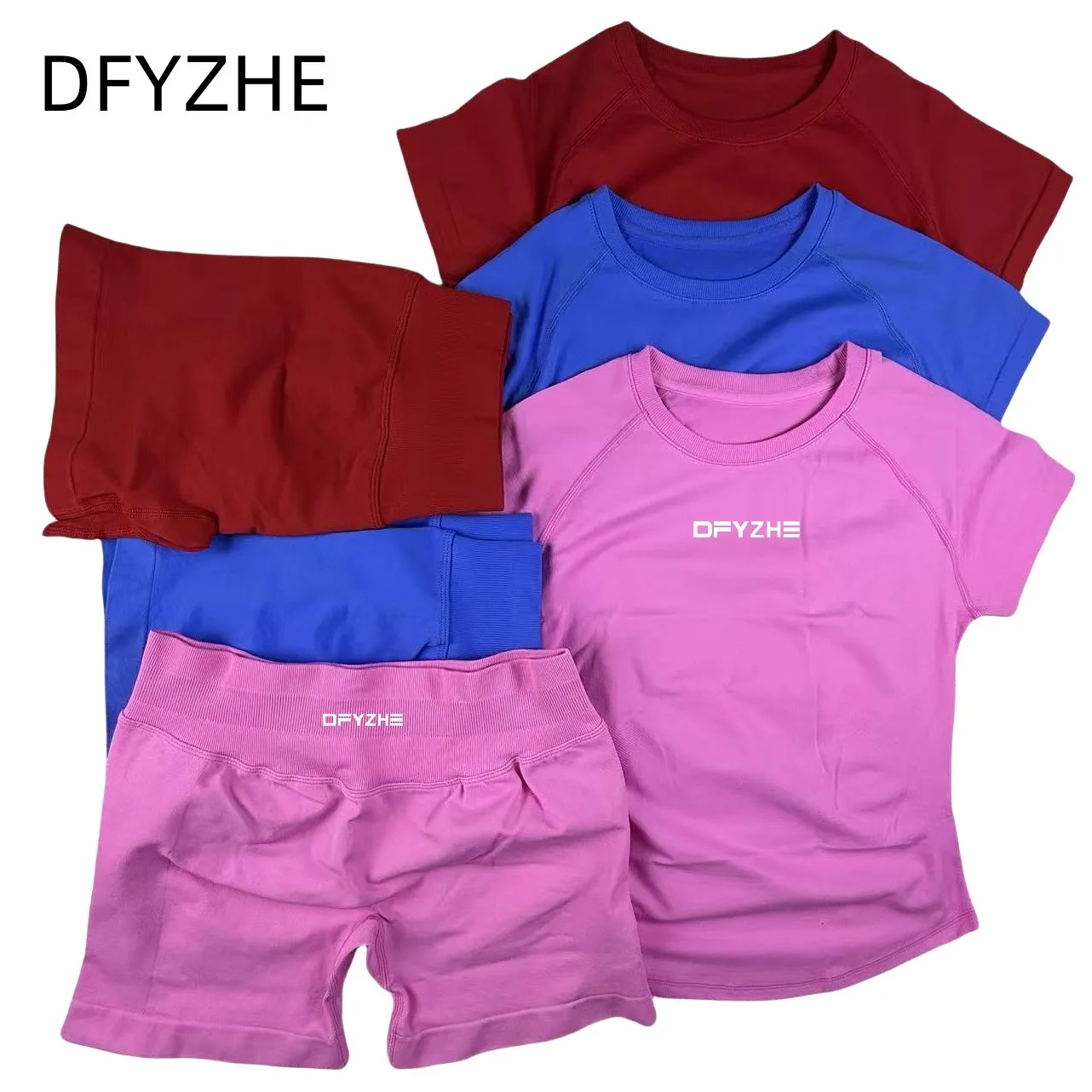 DFYZHE 2-delige Impact Sportset Korte Mouw Naadloze Yoga Top Fitness Set Dames Workout Running Sport Shorts Gympak - afbeelding 2
