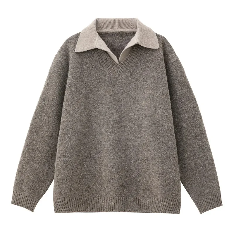 Men Polo Collar Knitted Sweaters Solid Color Autumn Winter Vintage Streetwear Male Casual Loose Knitwear Fashion Pullover Tops